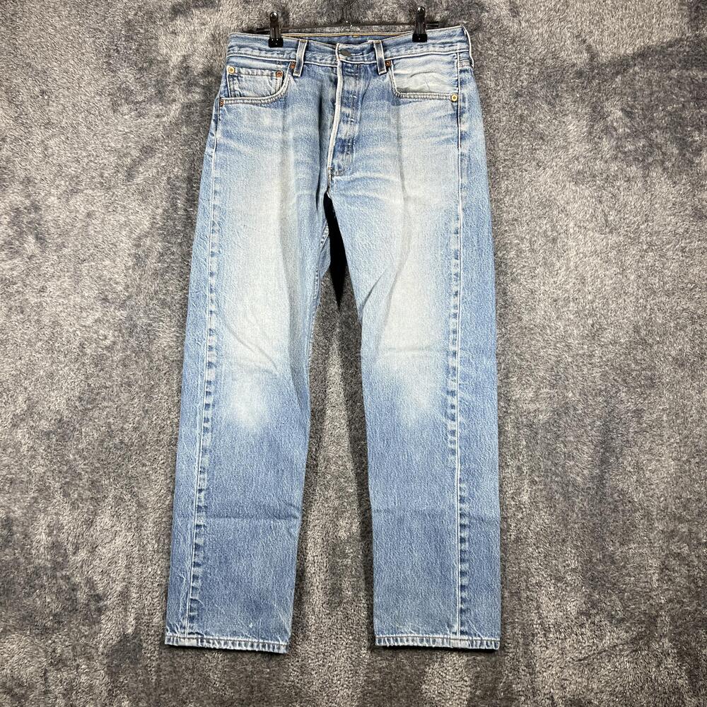 Vintage Levis 501 Jeans Mens 32x28 Blue Straight Classic Denim Light Wash Logo